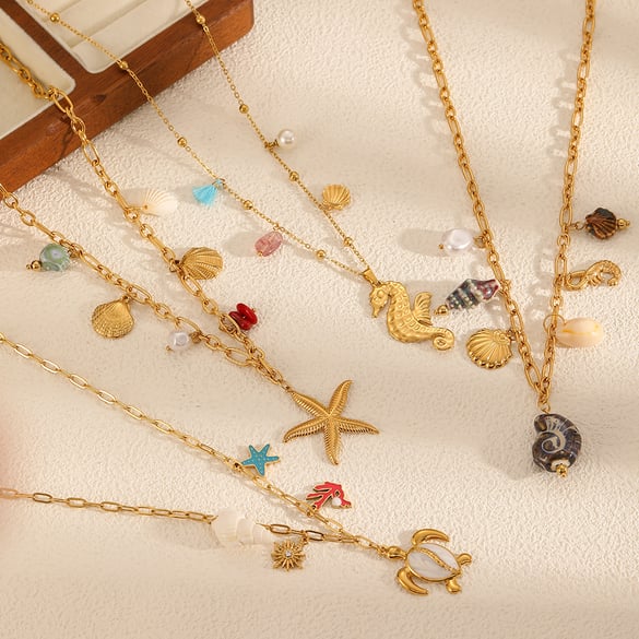 Ins Style Oceanic Stainless Steel Gold Color  Pendant Necklaces