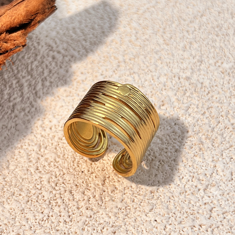 Strip Stainless Steel Gold Color Adjustable Rings 