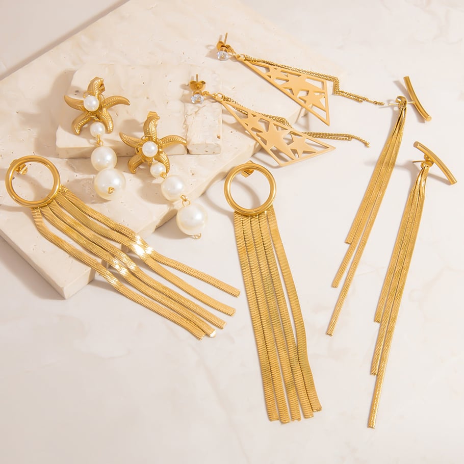 Elegante Quaste Edelstahl Gold Farbe Baumeln Ohrringe Bild3