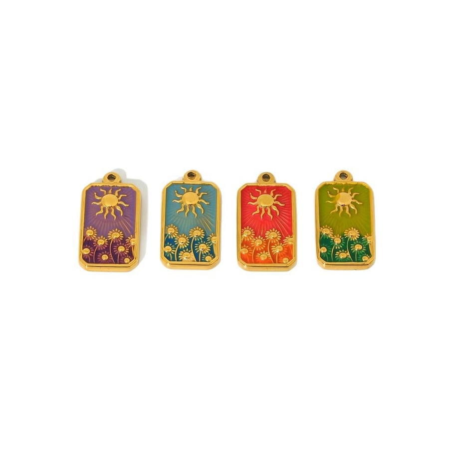 1 Piece Sun Sunflower Rectangle DIY Gold Stainless Steel Pendant Accessories Picture5