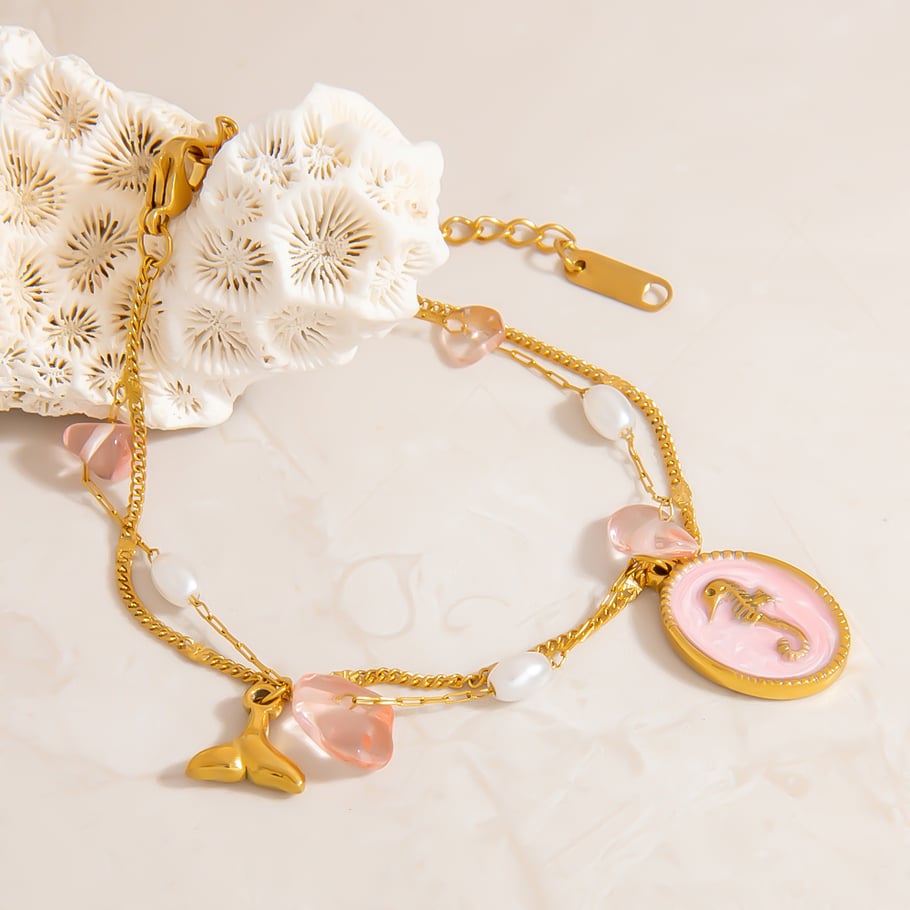 Oceanic Stainless Steel Gold Color Charm Bracelets Picture5
