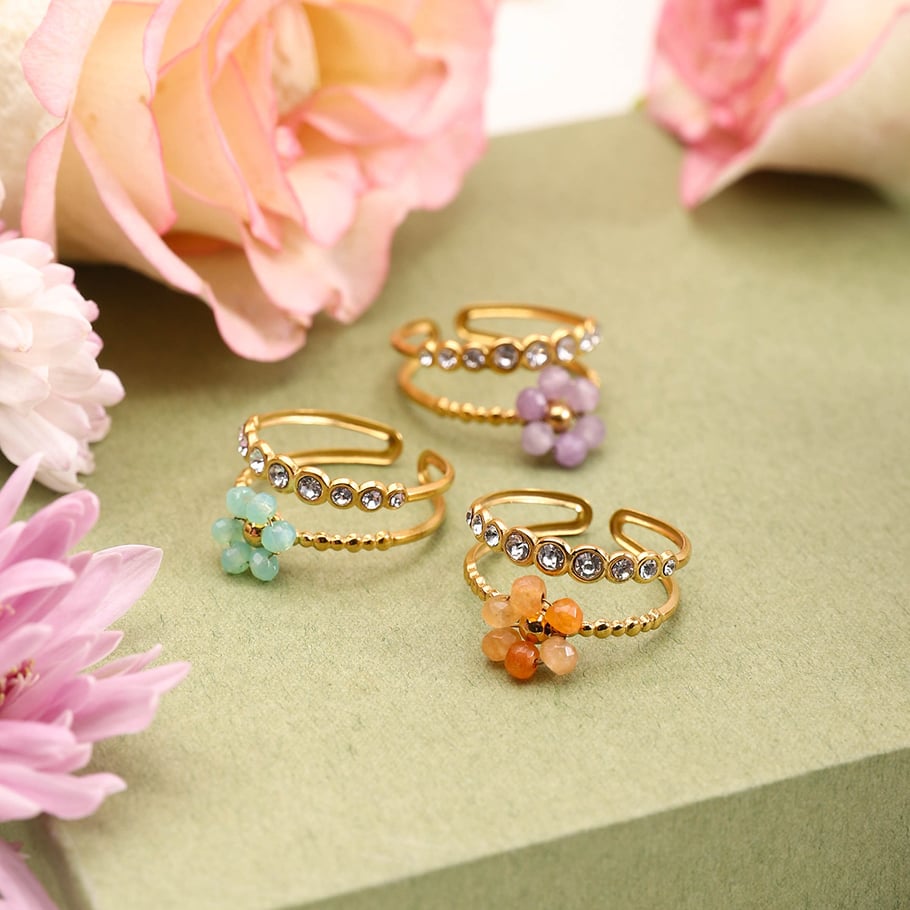 Sweet Flower Edelstahl Goldfarben Verstellbare Ringe Bild5