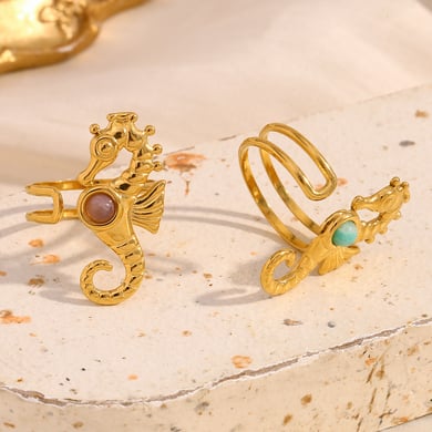 Seahorse Stainless Steel Gold Color Adjustable Rings h5 Picture4