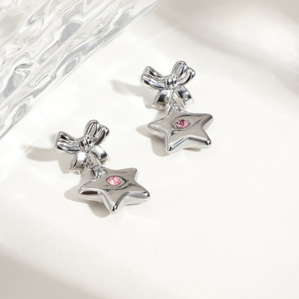 Sweet and Cool Style Star Stainless Steel Drop Earrings 2