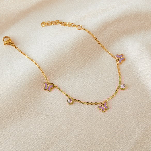 1 Piece Elegant Series Daily Purple Butterfly Stainless Steel Gold Color Women's Charm Bracelets