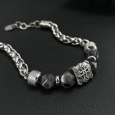 Bracelet en acier inoxydable pour homme, série délicate, croix, perles h5 Image5