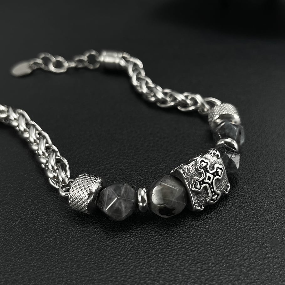 Bracelet en acier inoxydable pour homme, série délicate, croix, perles Image5
