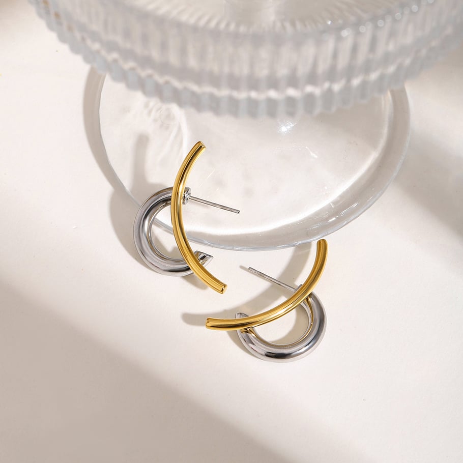 Simple Geometric Stainless Steel Mixed Color Stud Earrings Picture4