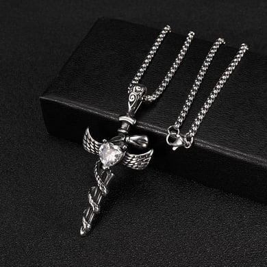Exquisite Wings Cross Stainless Steel Men's Pendant Necklaces h5 Picture4