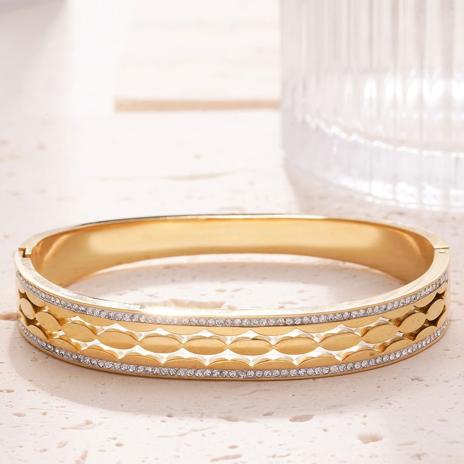 1 Stück Luxuriöse Serie Klassische geometrische Edelstahl Gold Farbe Damen Armreifen Bild4