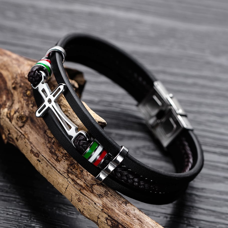 Bracelet simple en cuir pour homme, 1 pièce, motif croix h5Image2