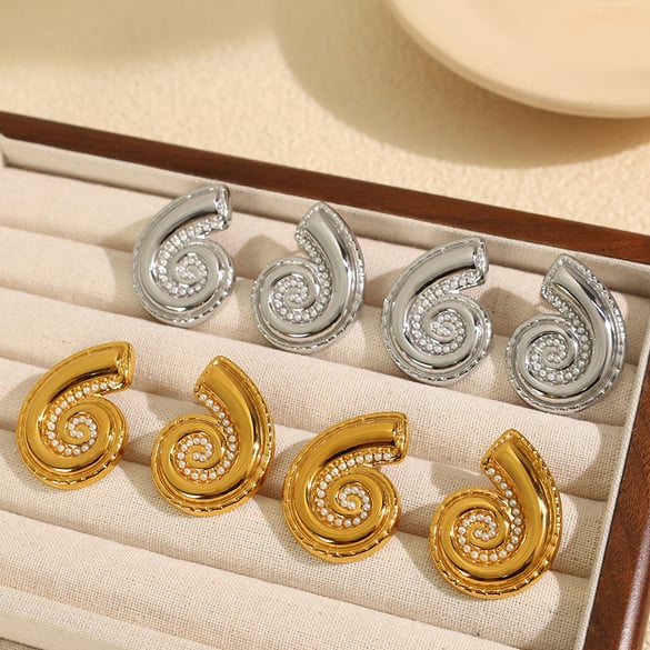 1 Çift Whelk Paslanmaz Çelik Altın Renkli Küpe 2