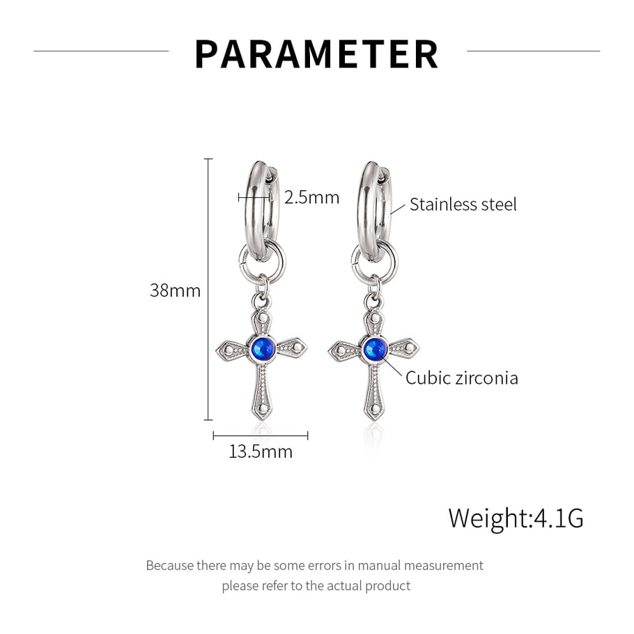 Boucles d&#39;oreilles homme en acier inoxydable avec croix rayonnante Image7