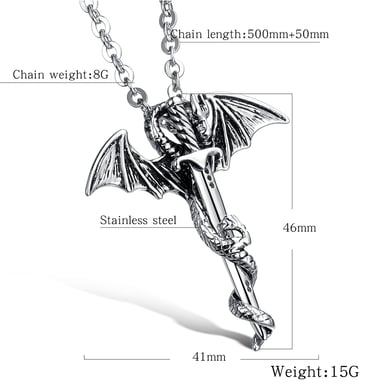 1 Piece Dragon Sword Stainless Steel Men's Necklaces h5 Picture8