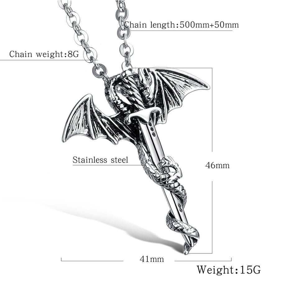 1 Piece Dragon Sword Stainless Steel Men's Necklaces Picture8