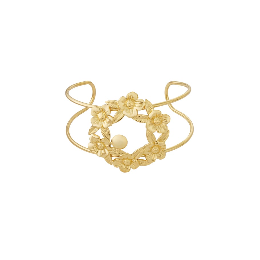 1 Piece Sophisticated Series Natural Flower Lightweight Stainless Steel Gold Color Women's Bangles Picture7