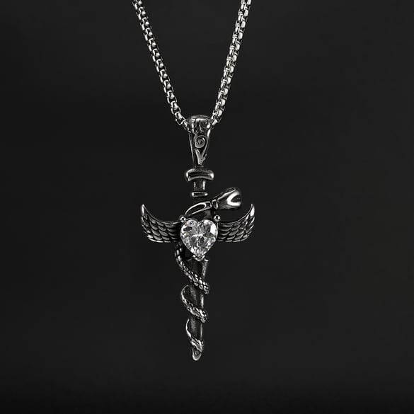 Exquisite Wings Cross Stainless Steel Men's Pendant Necklaces 2