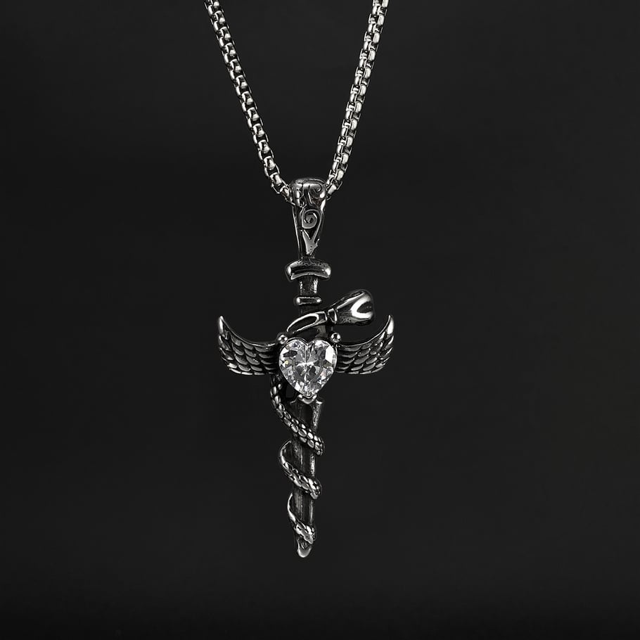 Exquisite Wings Cross Stainless Steel Men's Pendant Necklaces Picture3