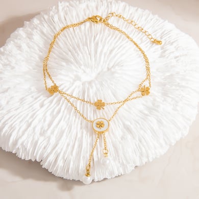 Classic Flower Stainless Steel Gold Color Artificial Pearl Women's Anklets h5 Picture4