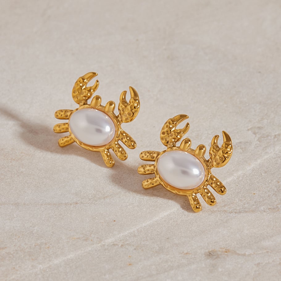Cute Crab Stainless Steel Gold Color Stud Earrings Picture3
