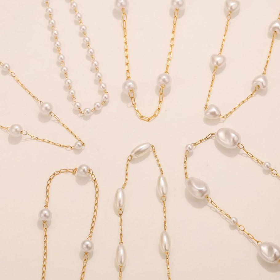 1 Piece Elegant Natural Beads Stainless Steel Women's Chain Necklaces Picture5