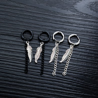 1 Pair Modern Wings Tassels Stainless Steel Men's Stud Earrings h5 Picture3