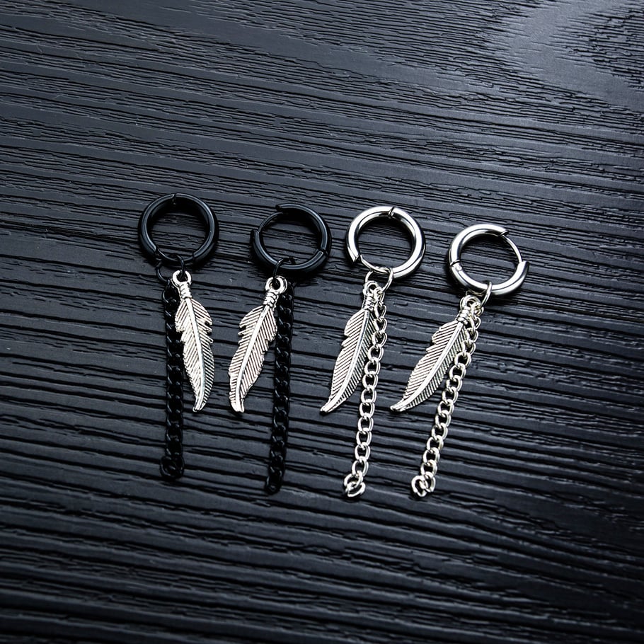 1 Pair Modern Wings Tassels Stainless Steel Men's Stud Earrings Picture3