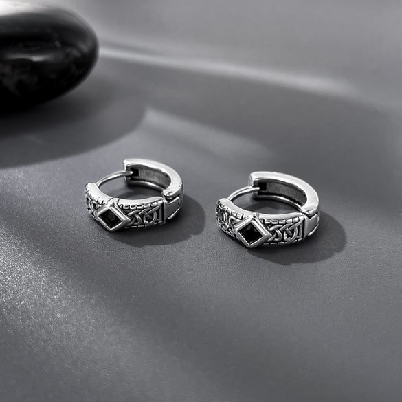Dazzling Rhombus Stainless Steel Men's Hoop Earrings 2
