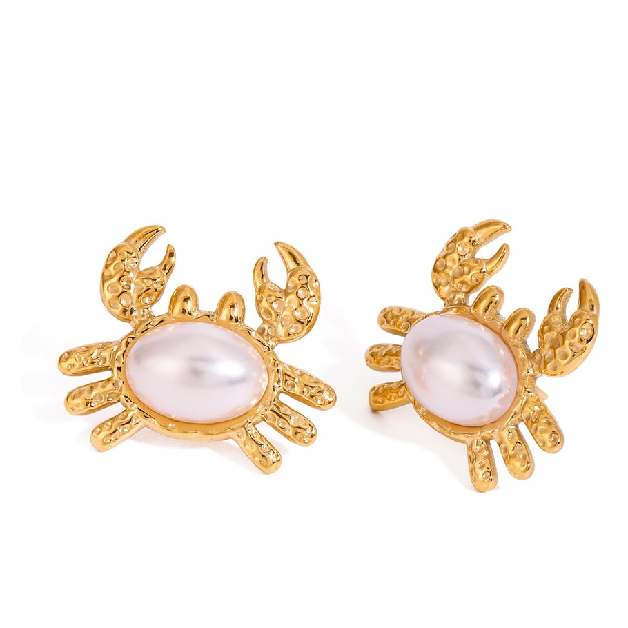Cute Crab Stainless Steel Gold Color Stud Earrings 