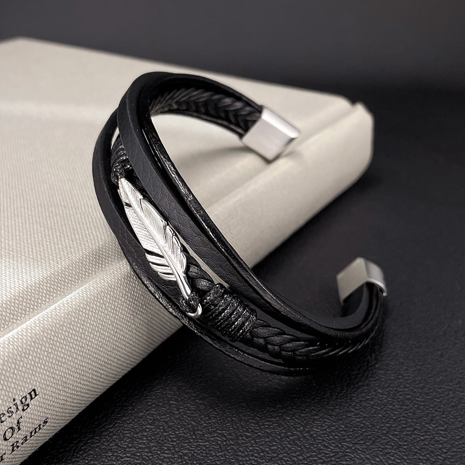 1 Piece Understated Feather Stainless Steel Men's Bracelets Picture5