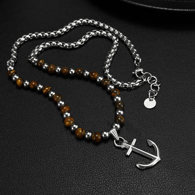 Colliers avec pendentifs rétro en acier inoxydable pour hommes, série moderne, motif ancre de bateau h5 Image3
