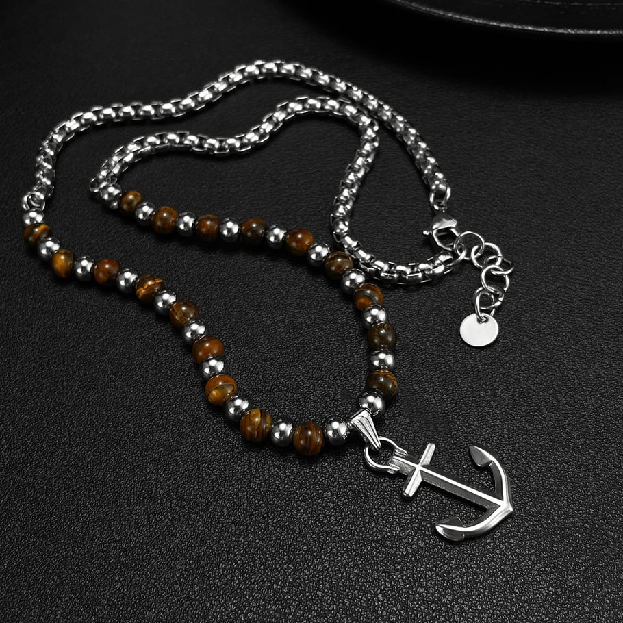 Colliers avec pendentifs rétro en acier inoxydable pour hommes, série moderne, motif ancre de bateau Image3