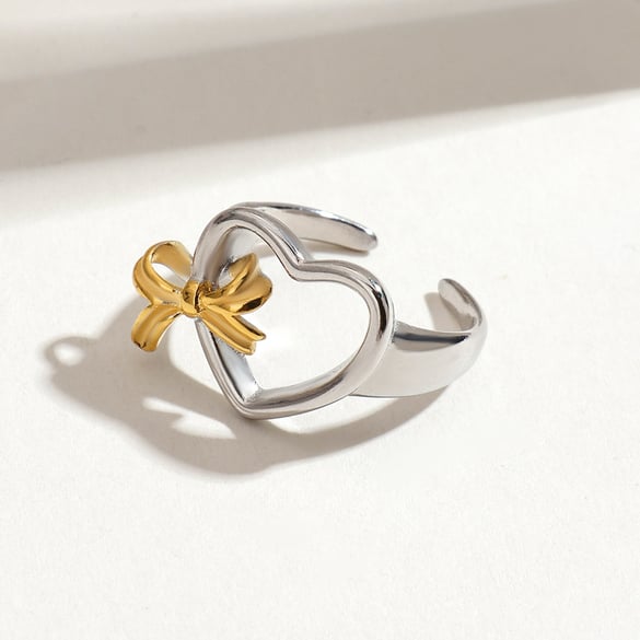 Ins Style Heart Stainless Steel Gold Color Statement Rings 2