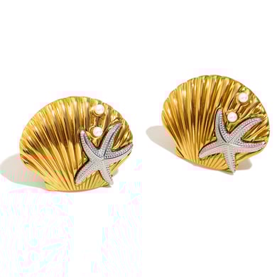 1 Stück Ohrstecker aus Edelstahl mit goldener Muschel aus der Ocean Collection h5 