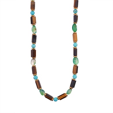 Classic Cross Stainless Steel Gold Color Natural Stone Women's Beaded Necklaces h5 Picture5