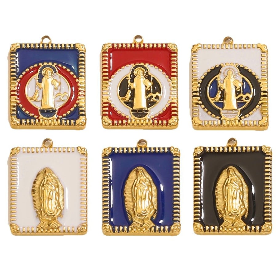 1 Stück Damenanhänger aus Edelstahl mit Madonna-Muster in Goldfarbe Bild6