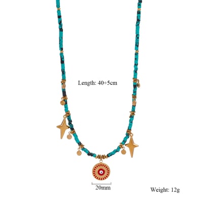 Polychrome Eye Stainless Steel Gold Color Women's Beaded Necklaces h5 Picture2