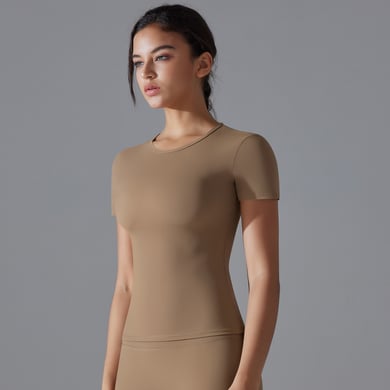 1 Piece High Elastic Skin Tight Breathable Yoga Short Sleeved Women's Sports T Shirt h5 Picture4
