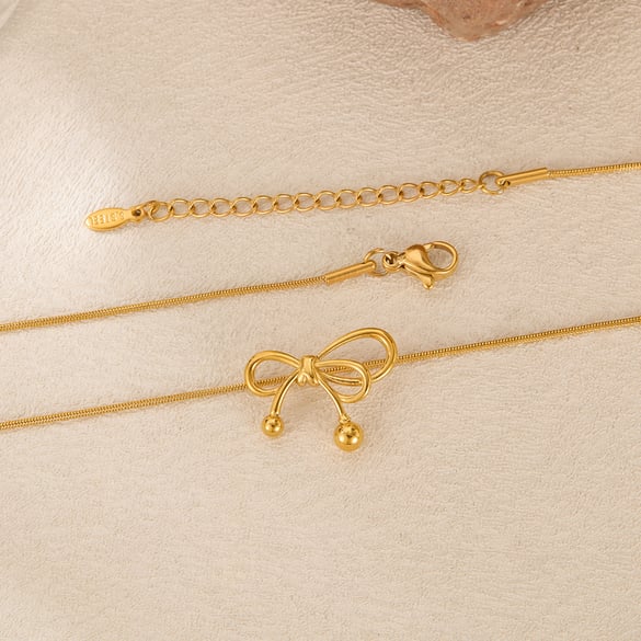 1 Piece Delicate Series Daily Bow Knot Line Stainless Steel Gold Color Women's Pendant Necklaces