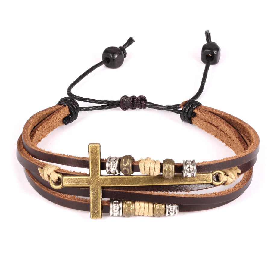 1 Piece Vintage Cross Leather Men's Bracelets 