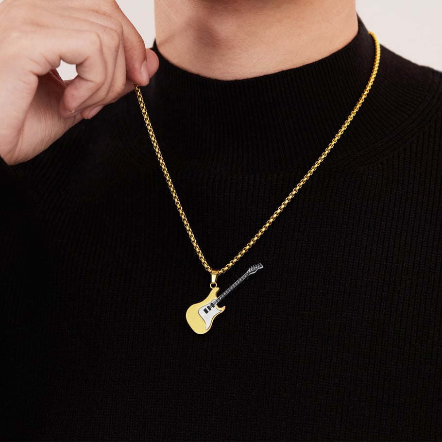 1 Piece Punk Guitar Stainless Steel Men's Pendant Necklaces Picture5