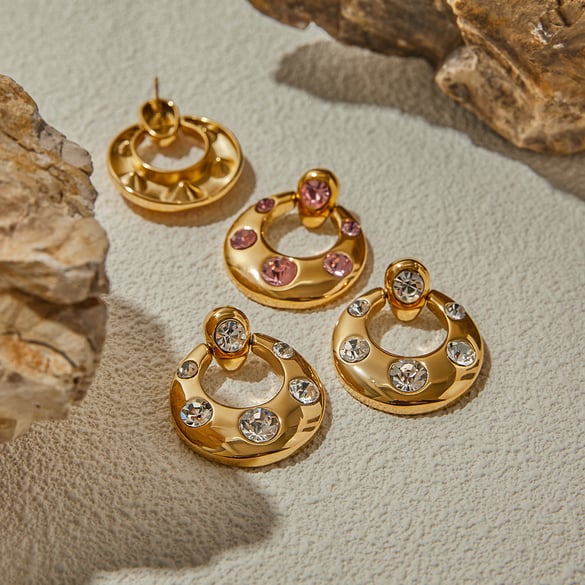 Orecchini pendenti geometrici in acciaio inossidabile color oro stile Ins