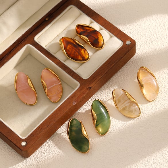 Vintage Irregular Geometric Stainless Steel Gold Color Women's Stud Earrings
