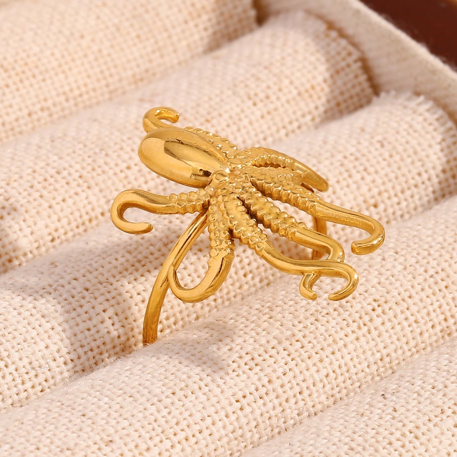 Octopus Stainless Steel Gold Color Adjustable Rings Picture5