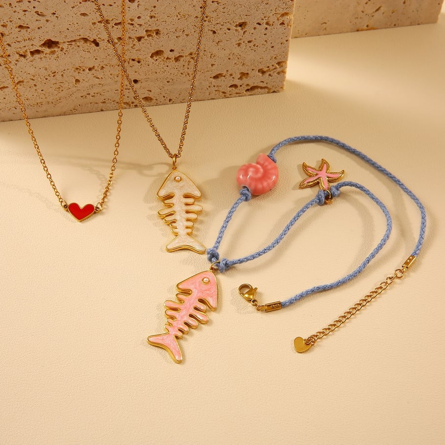 Fishbone Cotton Rope Stainless Steel Gold Color Women's Pendant Necklaces Picture5
