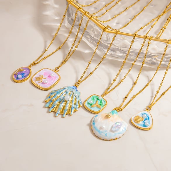 1 pezzo semplice serie vacanza tartaruga in acciaio inossidabile color oro collane con ciondolo da donna