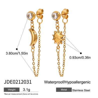 Daily Sun & Moon Stainless Steel Gold Color Drop Earrings h5 Picture2