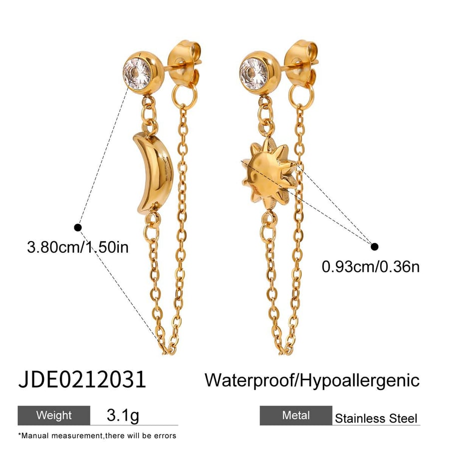 Daily Sun & Moon Stainless Steel Gold Color Drop Earrings Picture2