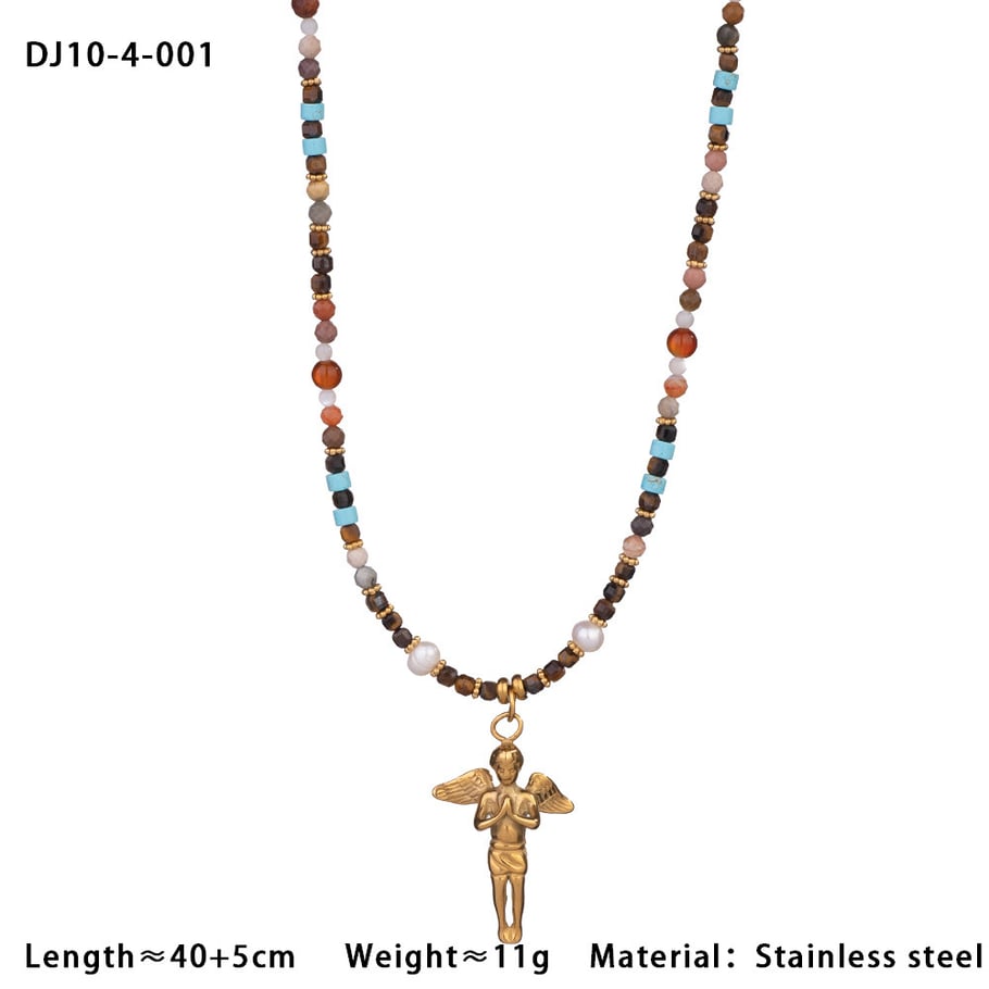 Vacation Turtle Summer Stainless Steel Gold Color Natural Stone Women's Pendant Necklaces Picture2