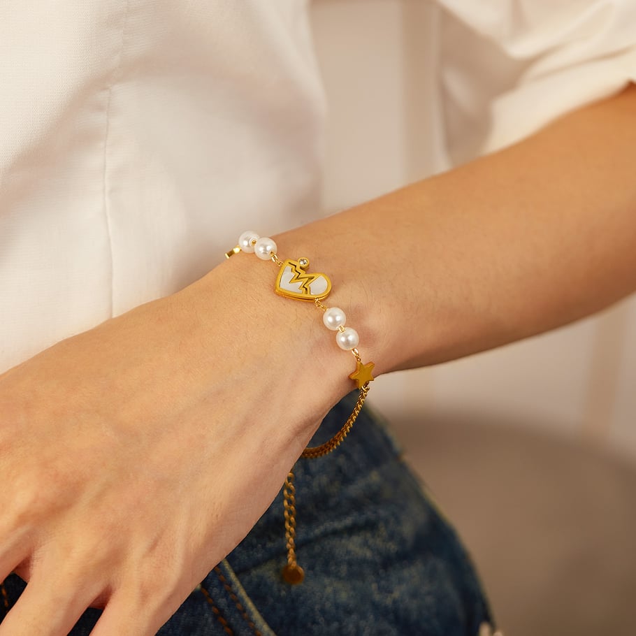 Pulsera de cadena de acero inoxidable color dorado para mujer, serie simple Daily Star, 1 pieza Imagen4